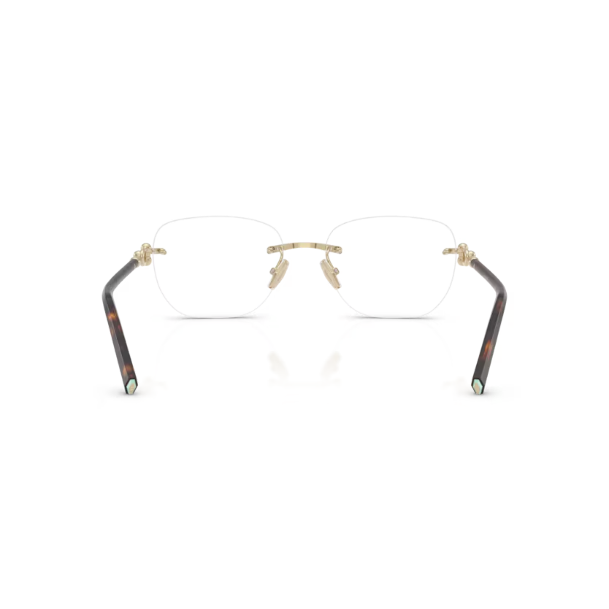 Tiffany & Co. TF1170D women's square rimless metal optical frame with refined luxury styling.