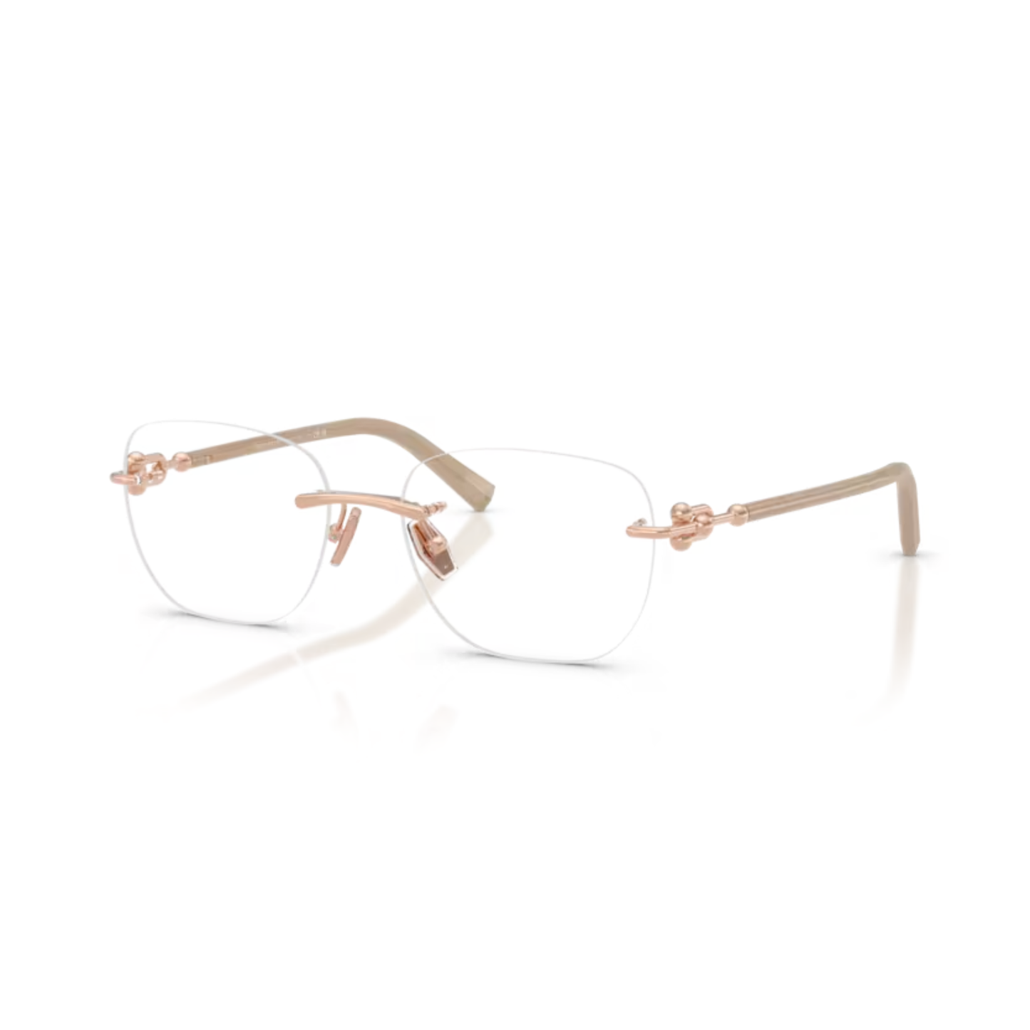 Tiffany & Co. TF1170D women's square rimless metal optical frame with refined luxury styling.