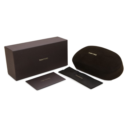 Tom Ford FT5812-B women's acetate cat-eye optical frame, close-up of hinge construction (case)