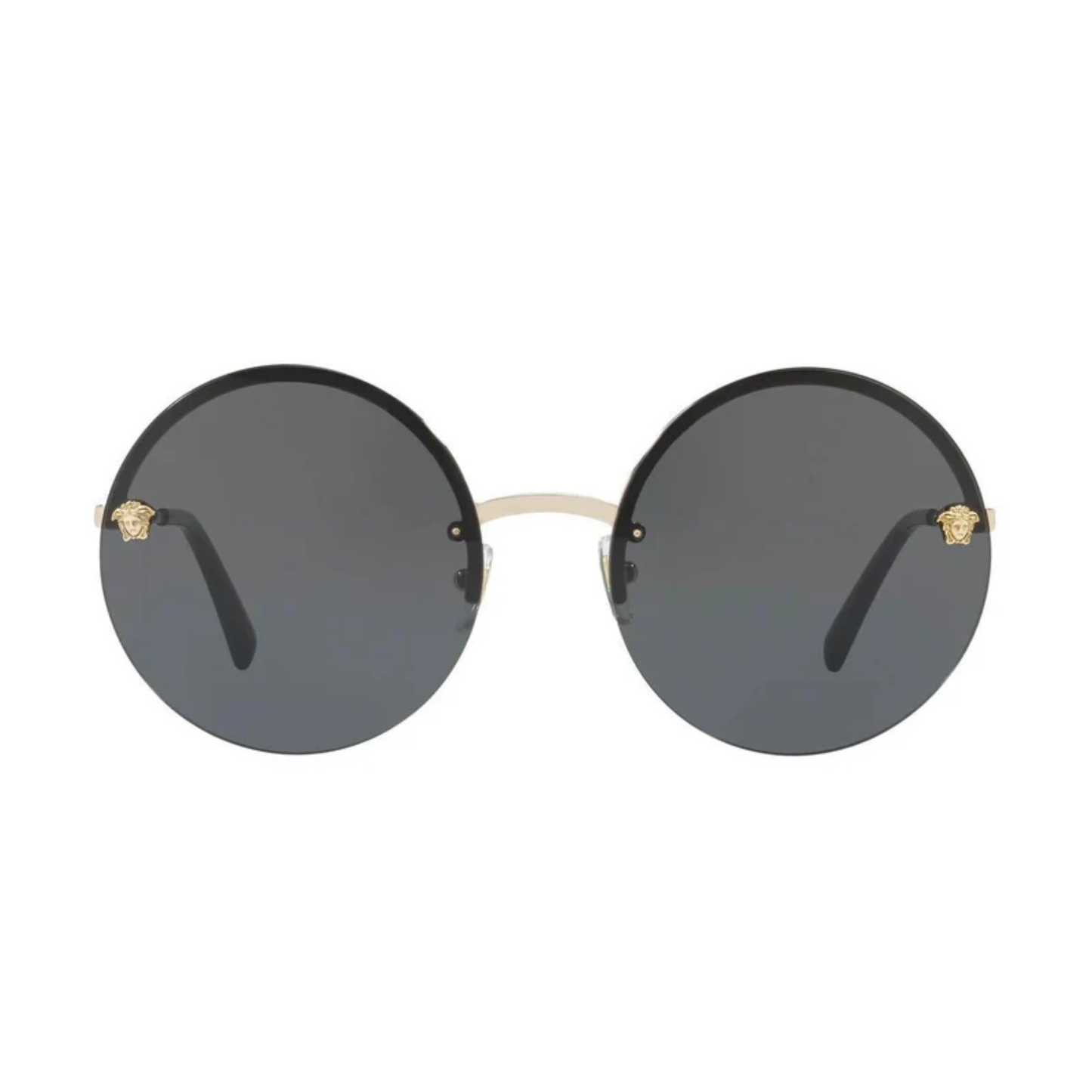Versace VE2176 unisex round rimless sunglasses with a lightweight metal frame and refined designer styling.
