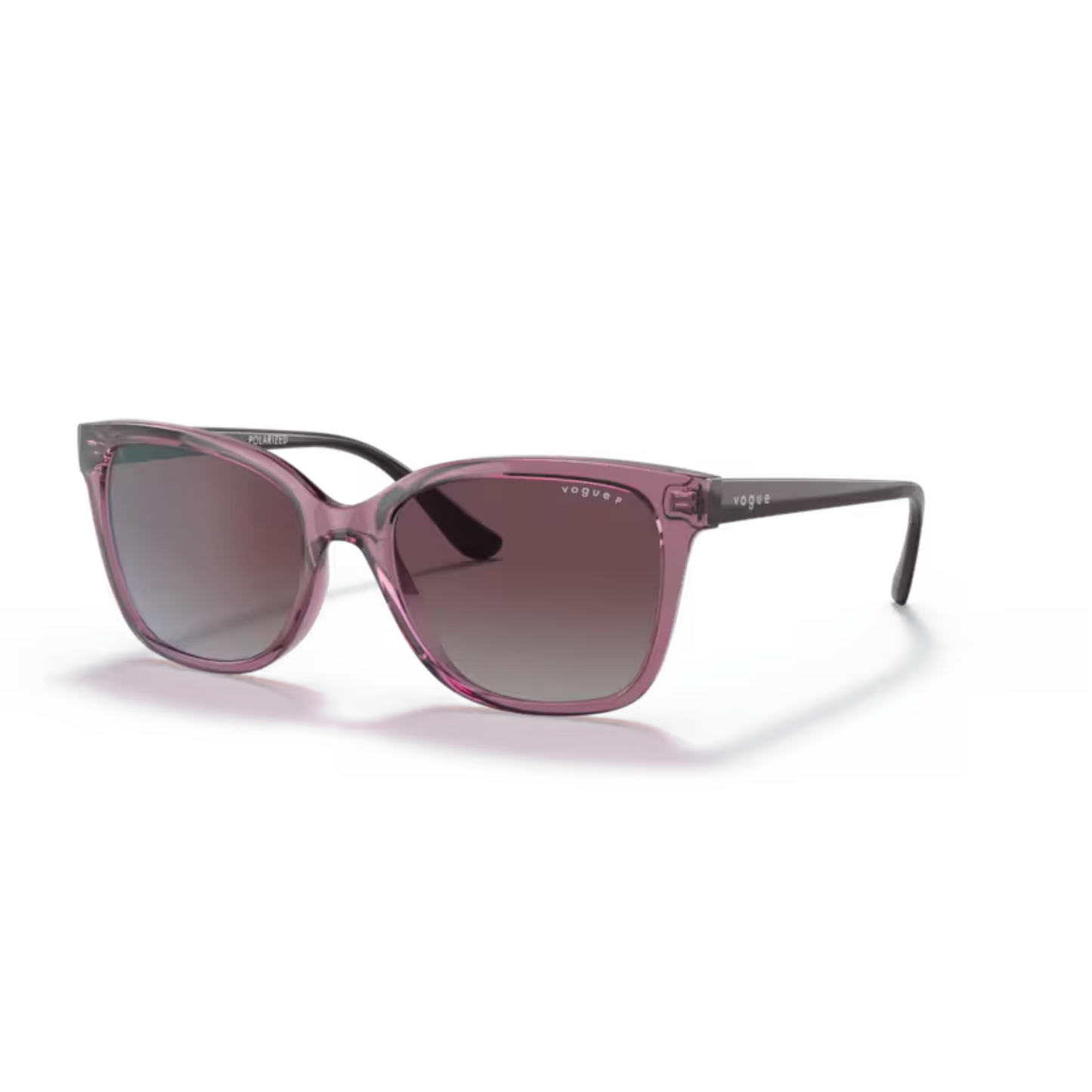 Vogue VO5426S Transparent Purple/276162 polarized square sunglasses with lightweight full-rim nylon and propionate frame and modern everyday styling.