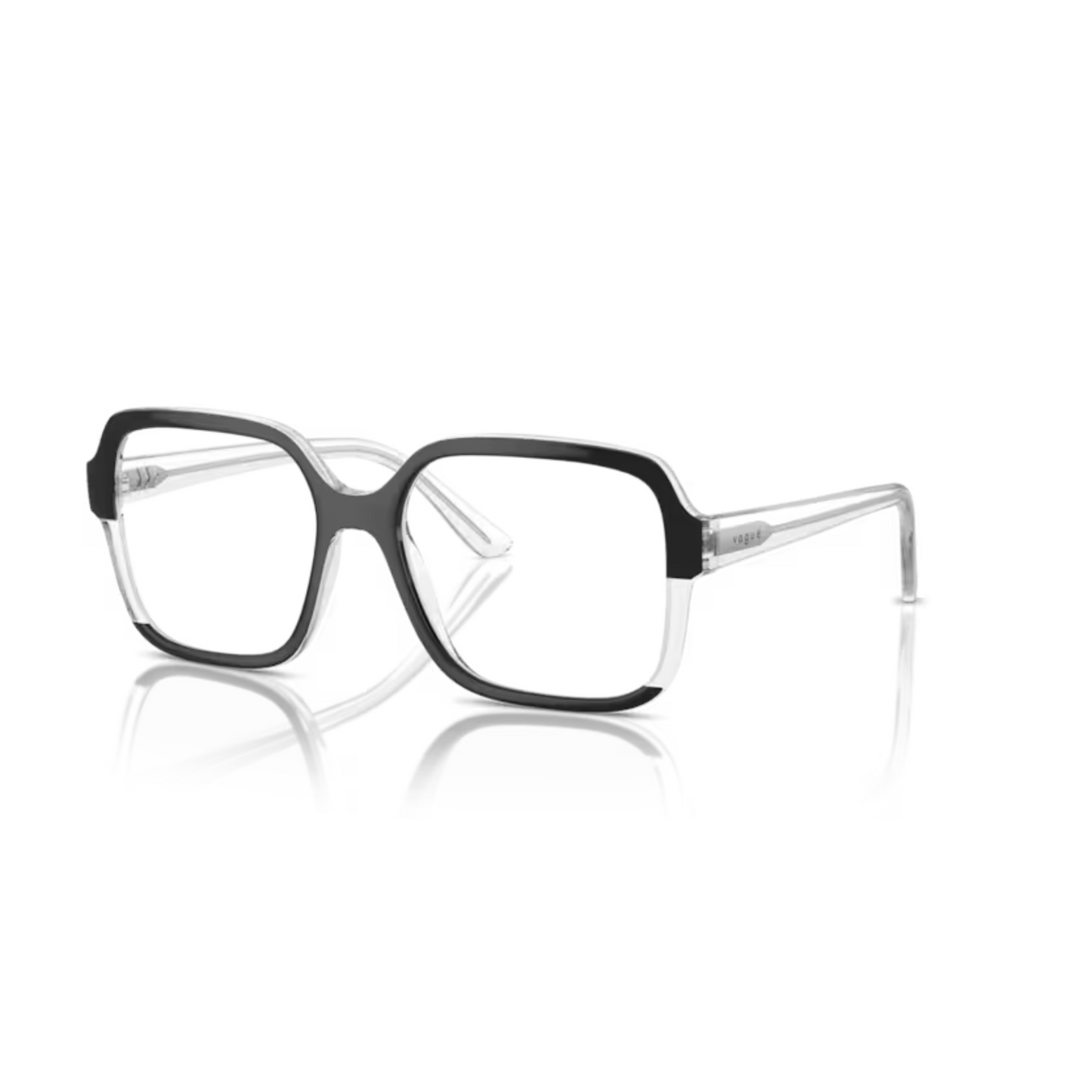 Vogue VO5555 Black-Transparent Glitter/3138 modern square eyeglasses with lightweight full-rim frame and elegant everyday styling for women.