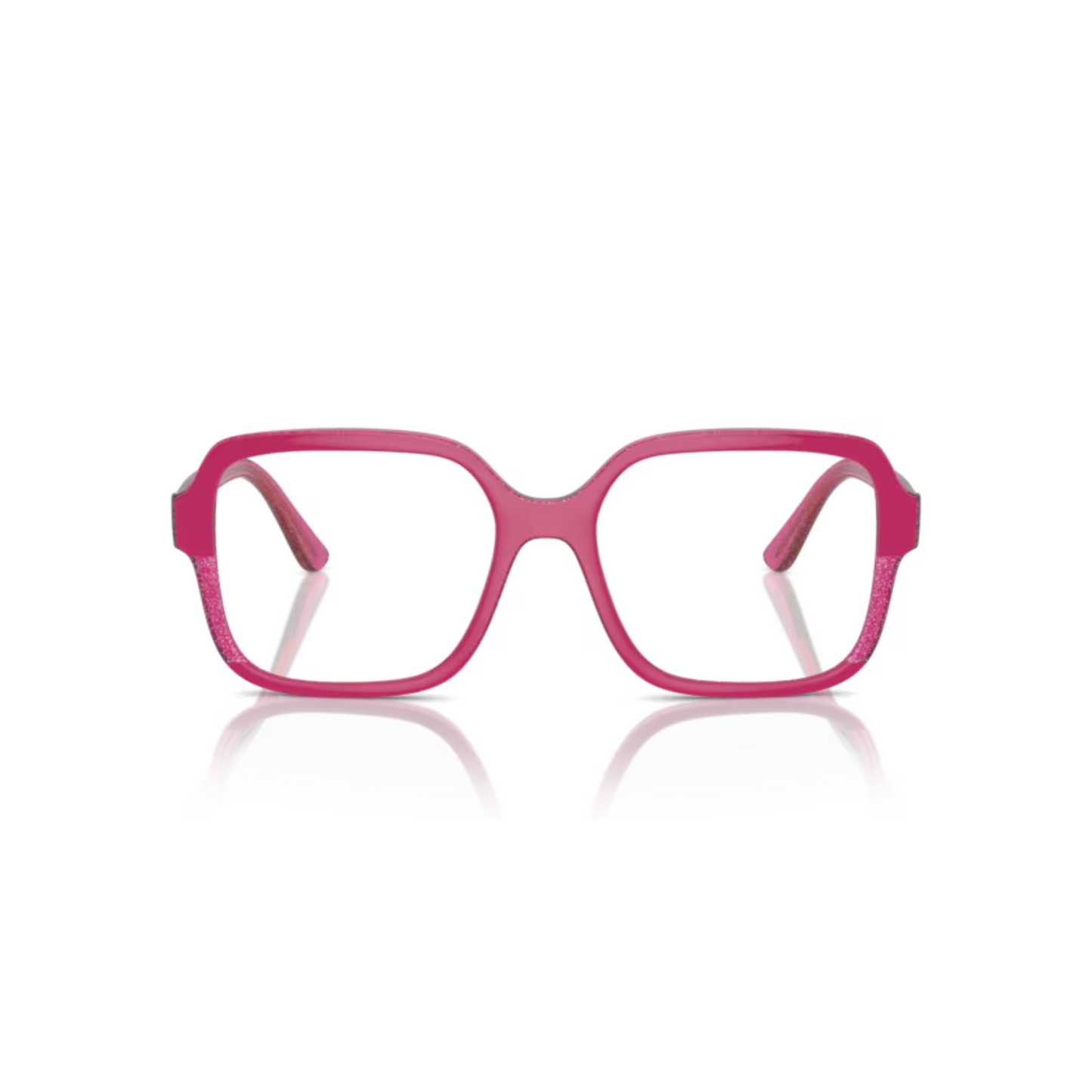  Vogue VO5555 Cherry/transparent fuchsia glitter/3135 modern square eyeglasses with lightweight full-rim frame and elegant everyday styling for women.