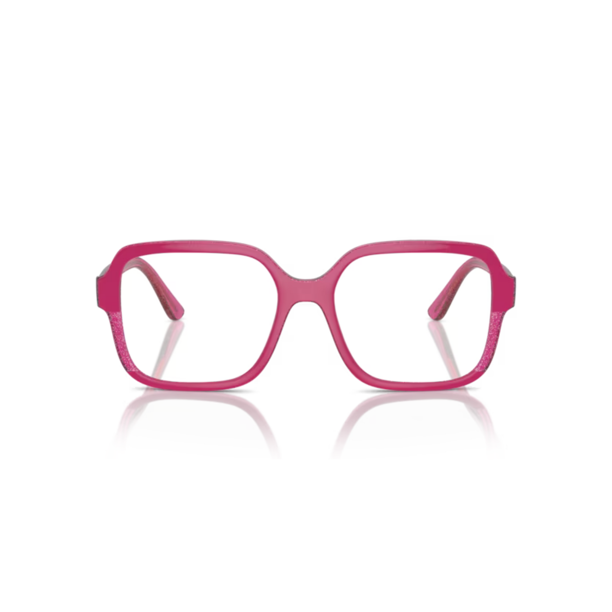  Vogue VO5555 Cherry/transparent fuchsia glitter/3135 modern square eyeglasses with lightweight full-rim frame and elegant everyday styling for women.