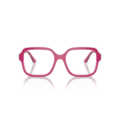  Vogue VO5555 Cherry/transparent fuchsia glitter/3135 modern square eyeglasses with lightweight full-rim frame and elegant everyday styling for women.