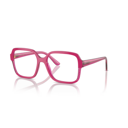  Vogue VO5555 Cherry/transparent fuchsia glitter/3135 modern square eyeglasses with lightweight full-rim frame and elegant everyday styling for women.