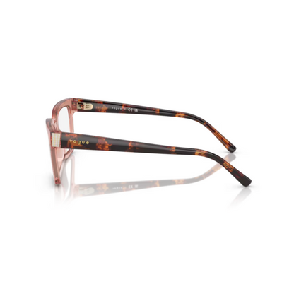  Vogue VO5611B Transparent Dark Pink/2864 elegant square eyeglasses with lightweight full-rim nylon frame and modern feminine styling.