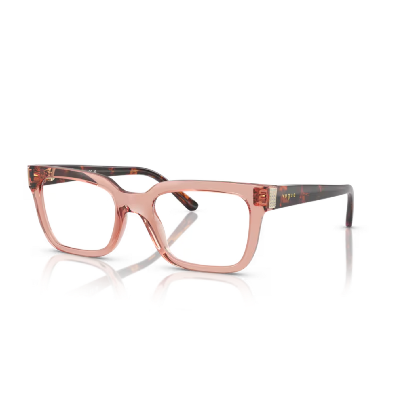  Vogue VO5611B Transparent Dark Pink/2864 elegant square eyeglasses with lightweight full-rim nylon frame and modern feminine styling.